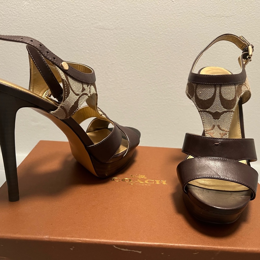 Coach Brown and Canvas Signature Platform Heels